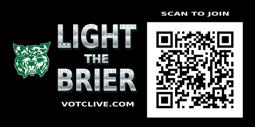 Light the Brier silver marquee banner with Greenbrier Bobcat and join QR code