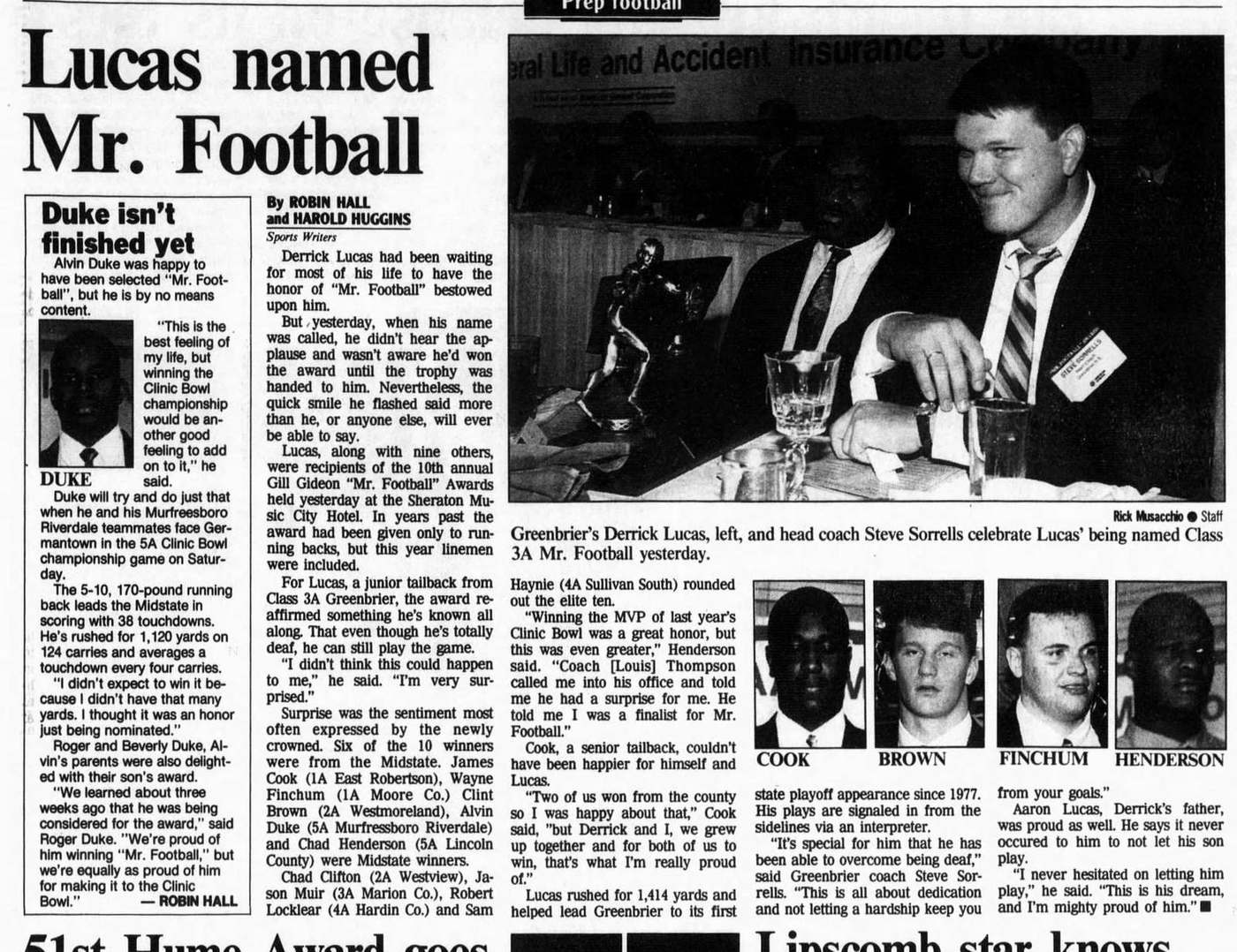 The Tennessean clipping: Lucas named Mr. Football