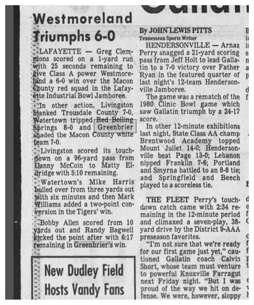 1981 Greenbrier newspaper clipping, supplied collection page 19