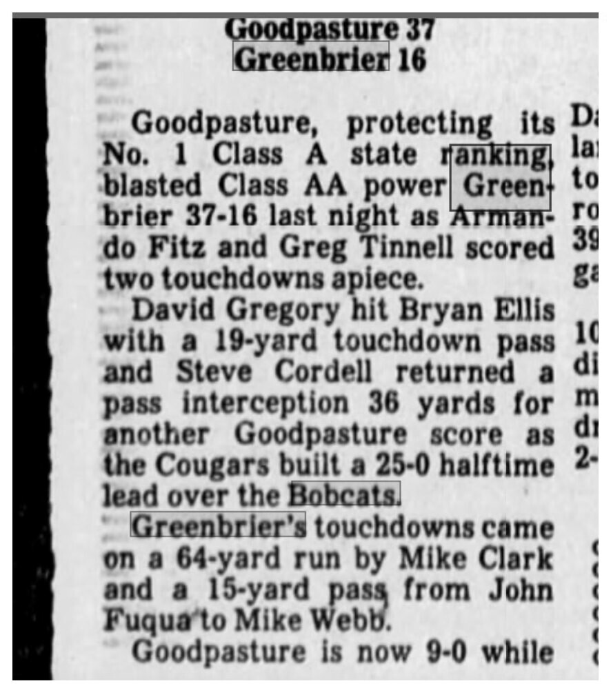 1981 Greenbrier newspaper clipping, supplied collection page 39