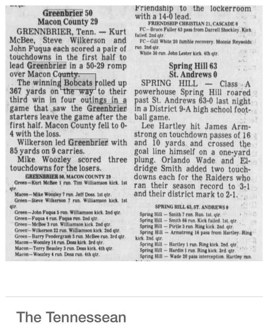 1982 Greenbrier newspaper clipping, supplied collection page 51