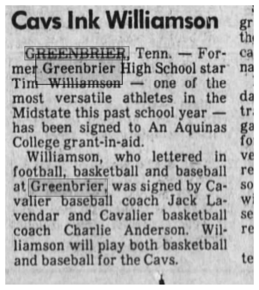 1982 Greenbrier newspaper clipping, supplied collection page 55