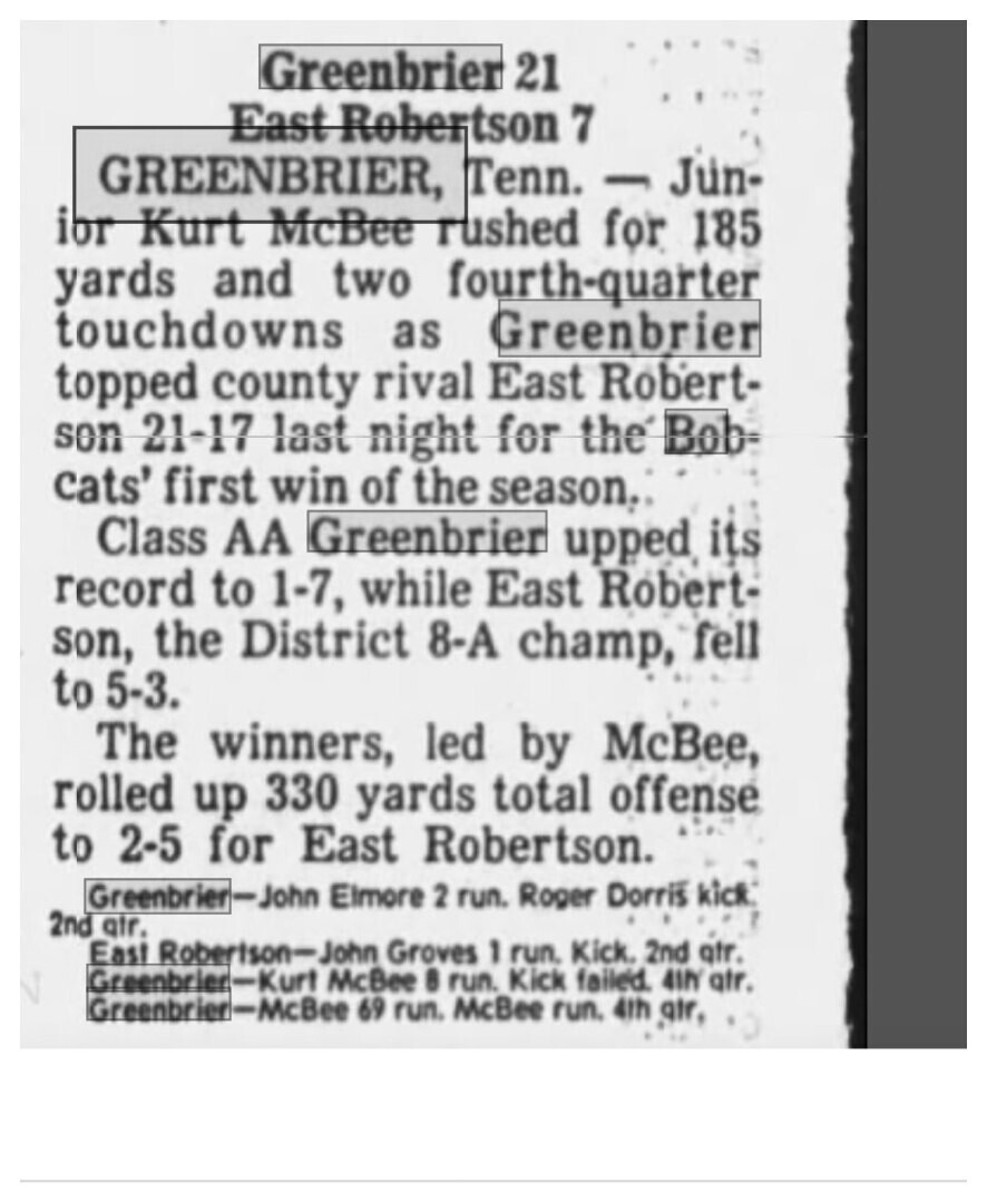 1983 Greenbrier newspaper clipping, supplied collection page 65