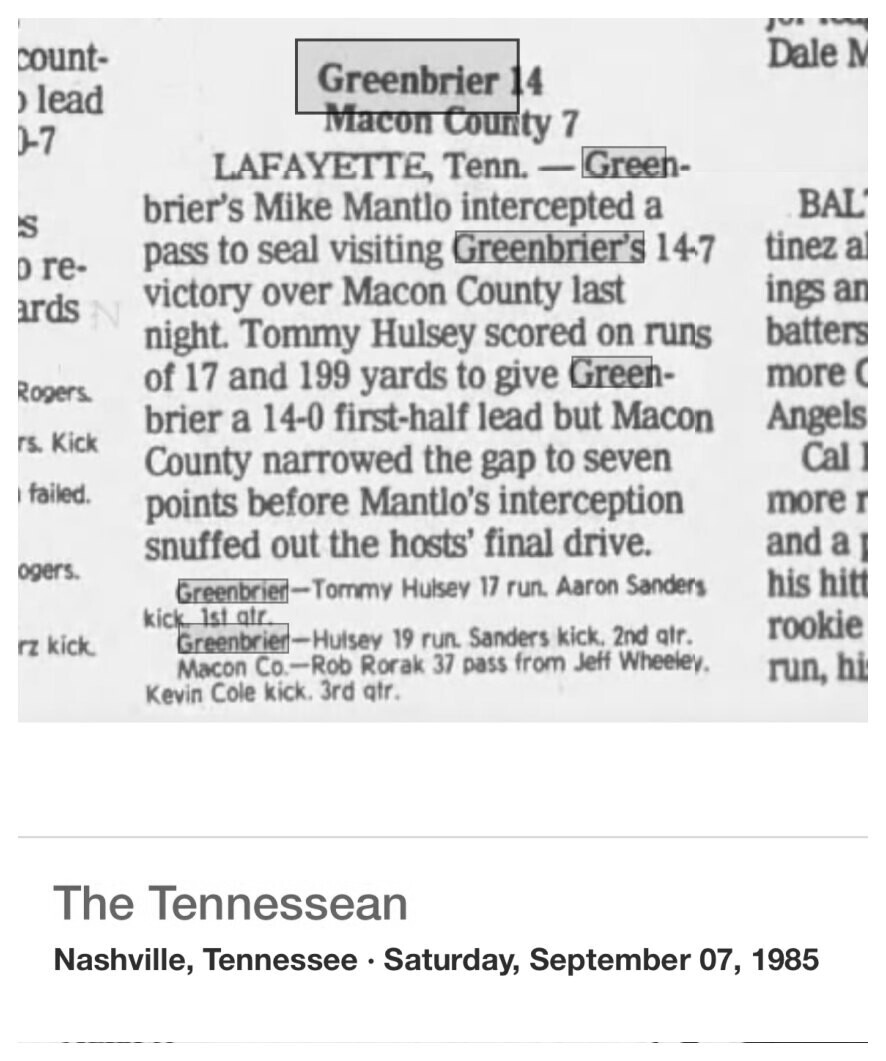 1985 Greenbrier newspaper clipping, supplied collection page 83