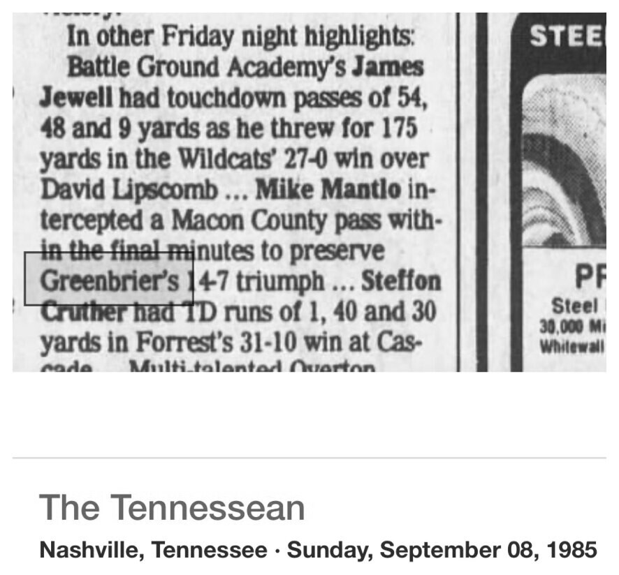 1985 Greenbrier newspaper clipping, supplied collection page 84