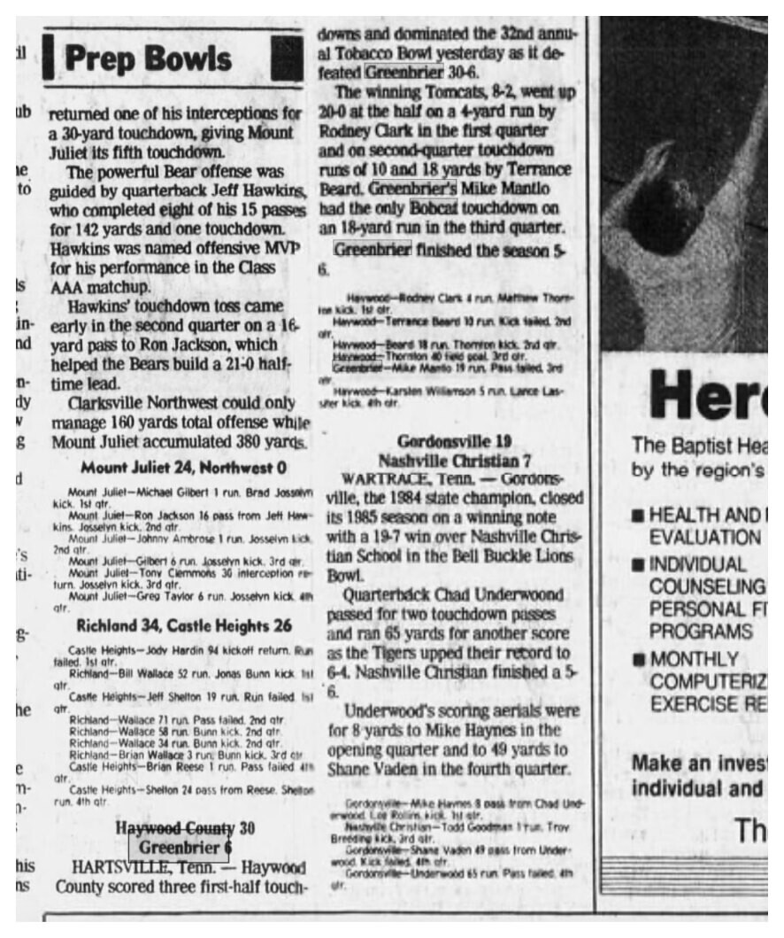 1986 Greenbrier newspaper clipping, supplied collection page 93
