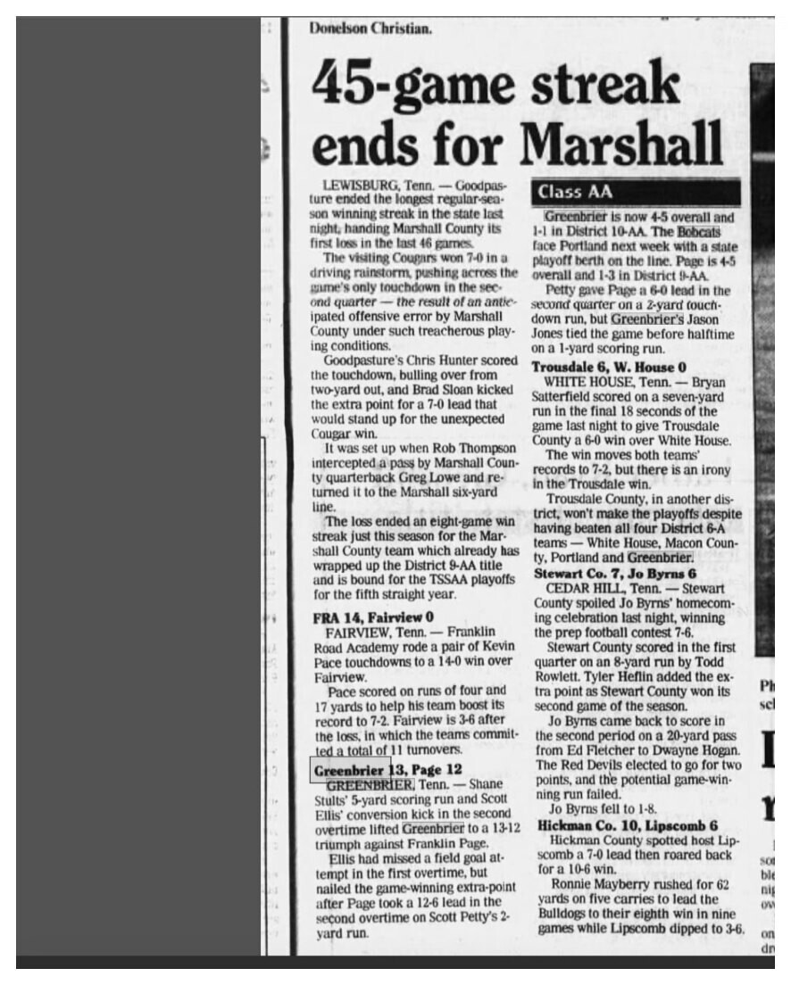 1986 Greenbrier newspaper clipping, supplied collection page 102