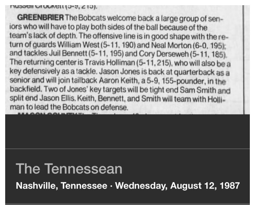 1987 Greenbrier newspaper clipping, supplied collection page 104