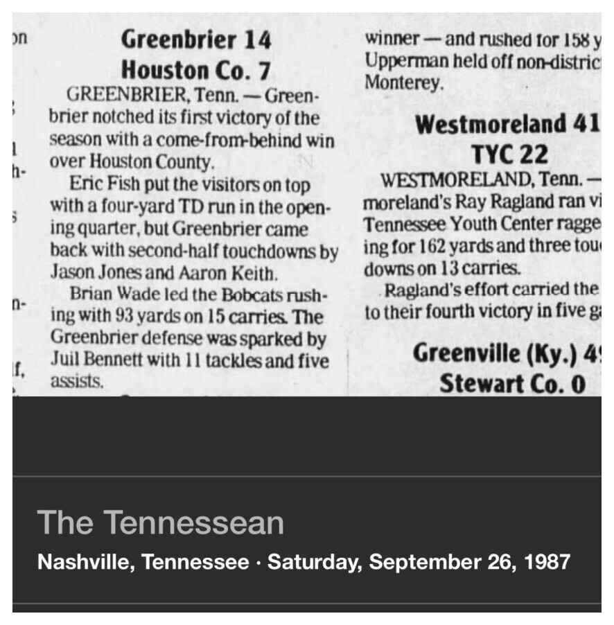 1987 Greenbrier newspaper clipping, supplied collection page 106