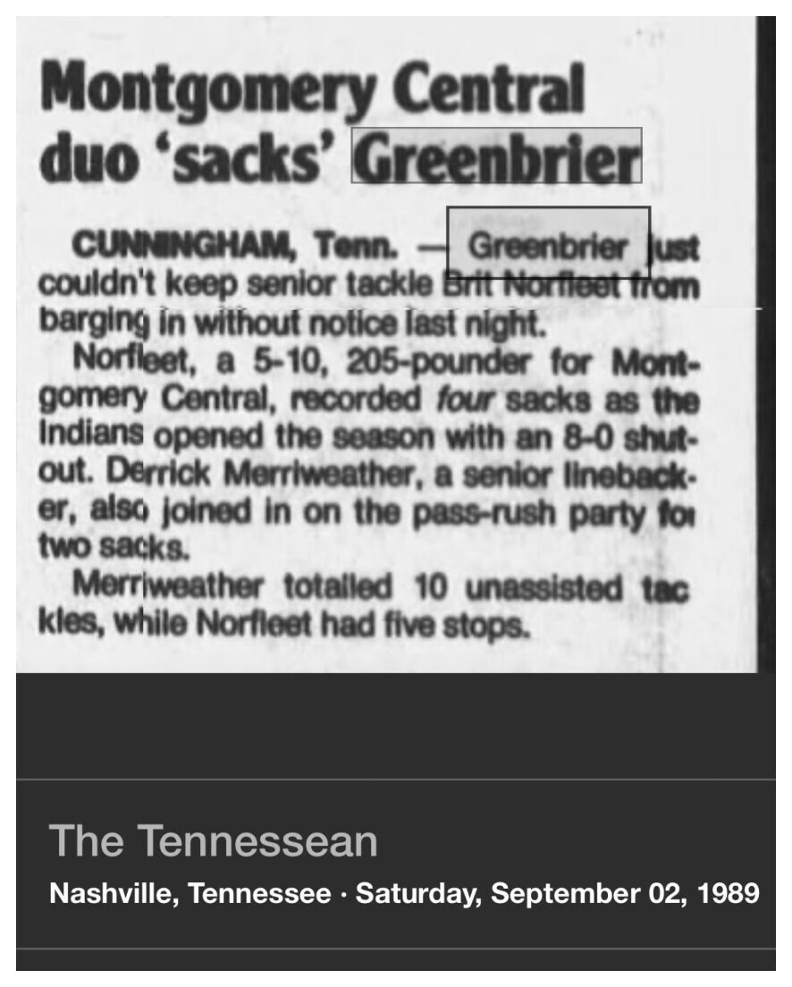 1989 Greenbrier newspaper clipping, supplied collection page 119