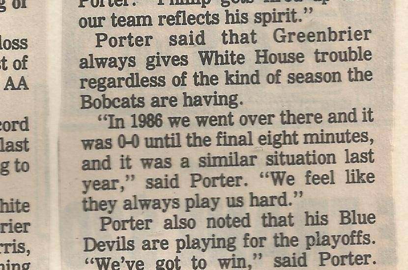 Later White House preview recalling the 1986 Greenbrier rivalry game