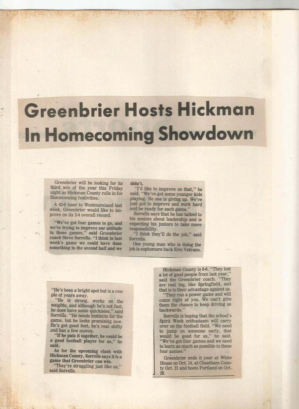 1988 Greenbrier Hickman County homecoming preview