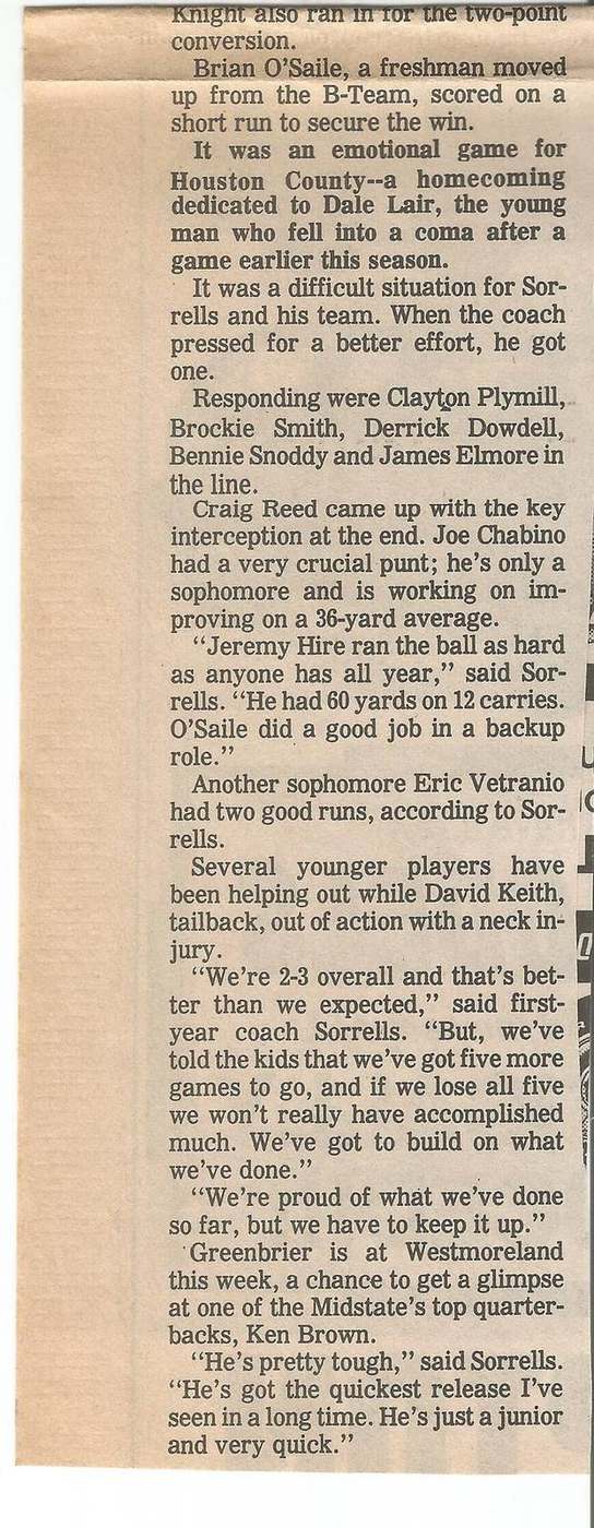 1988 Greenbrier Houston County win article continuation