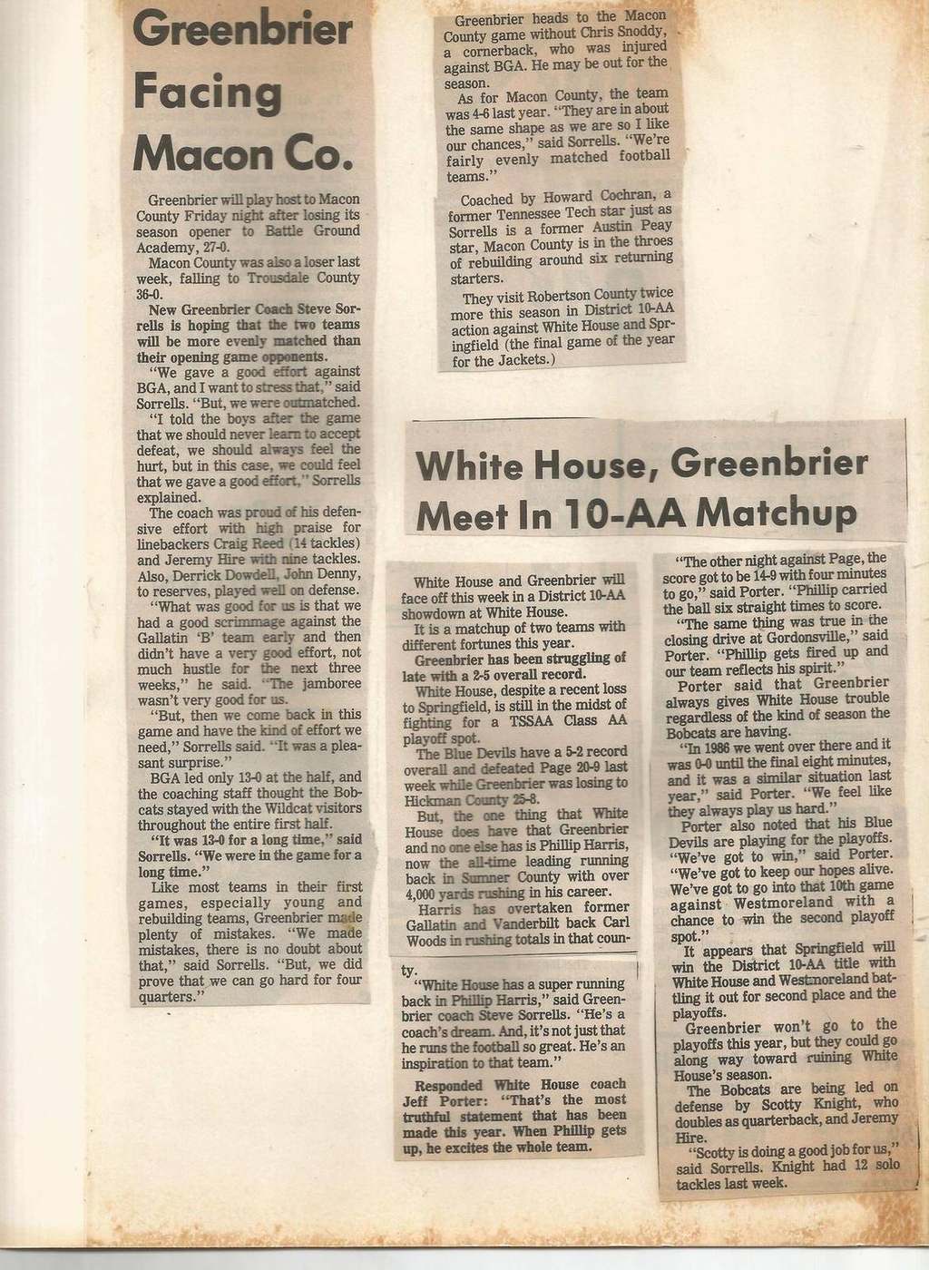 1988 Greenbrier Macon County and White House preview clippings