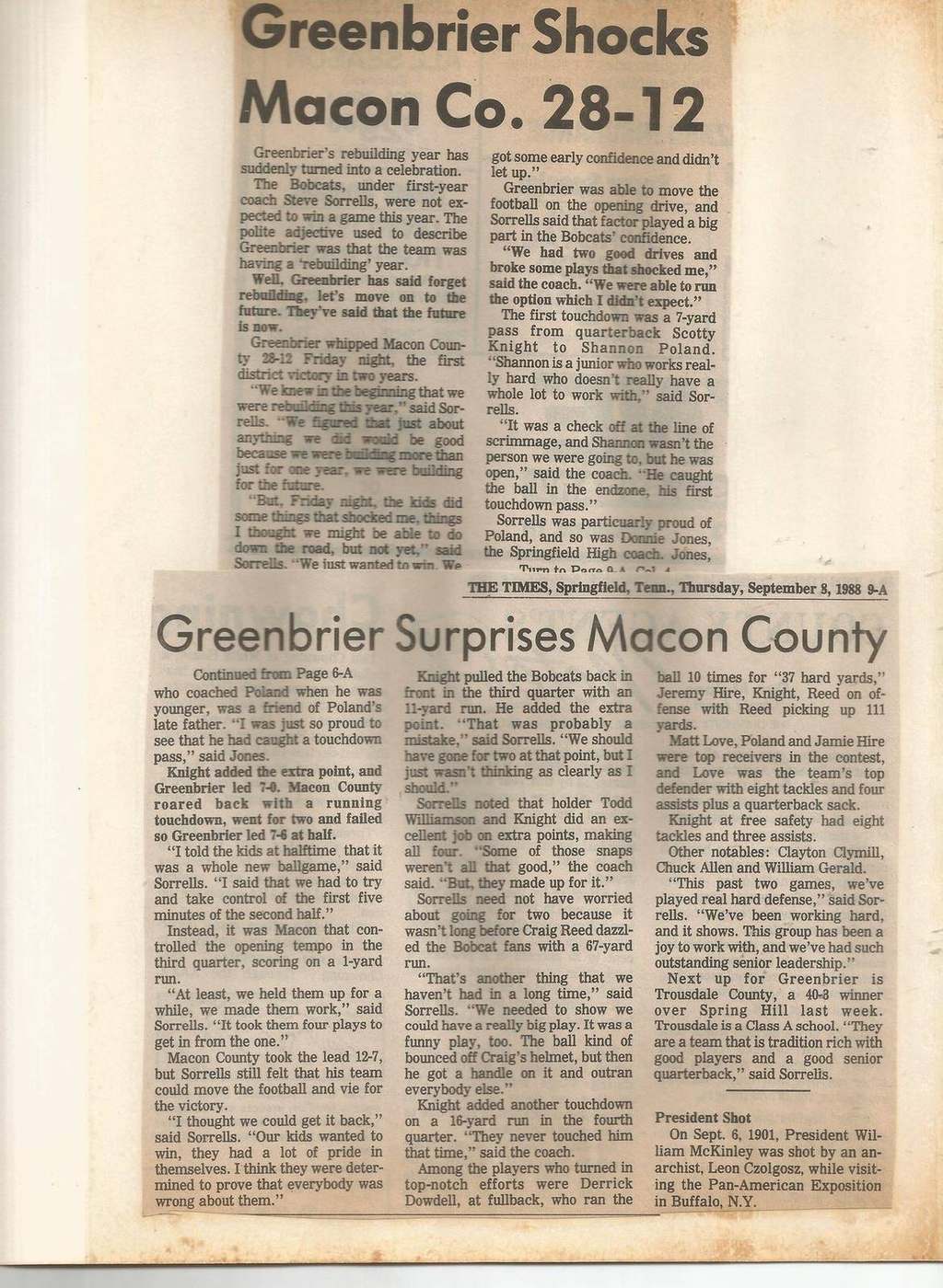 1988 Greenbrier shocks Macon County 28 to 12 article