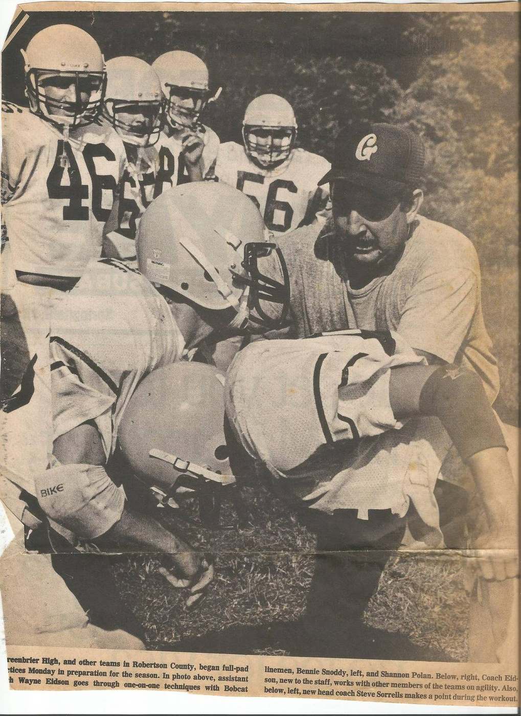 1988 Greenbrier full-pad preseason practice under Steve Sorrells and Wayne Eidson