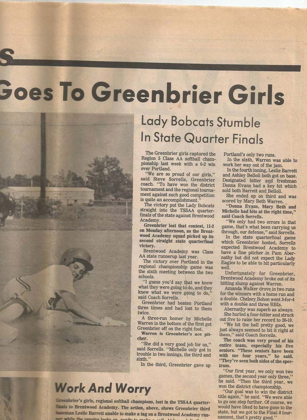 1988 Lady Bobcats softball region and state coverage