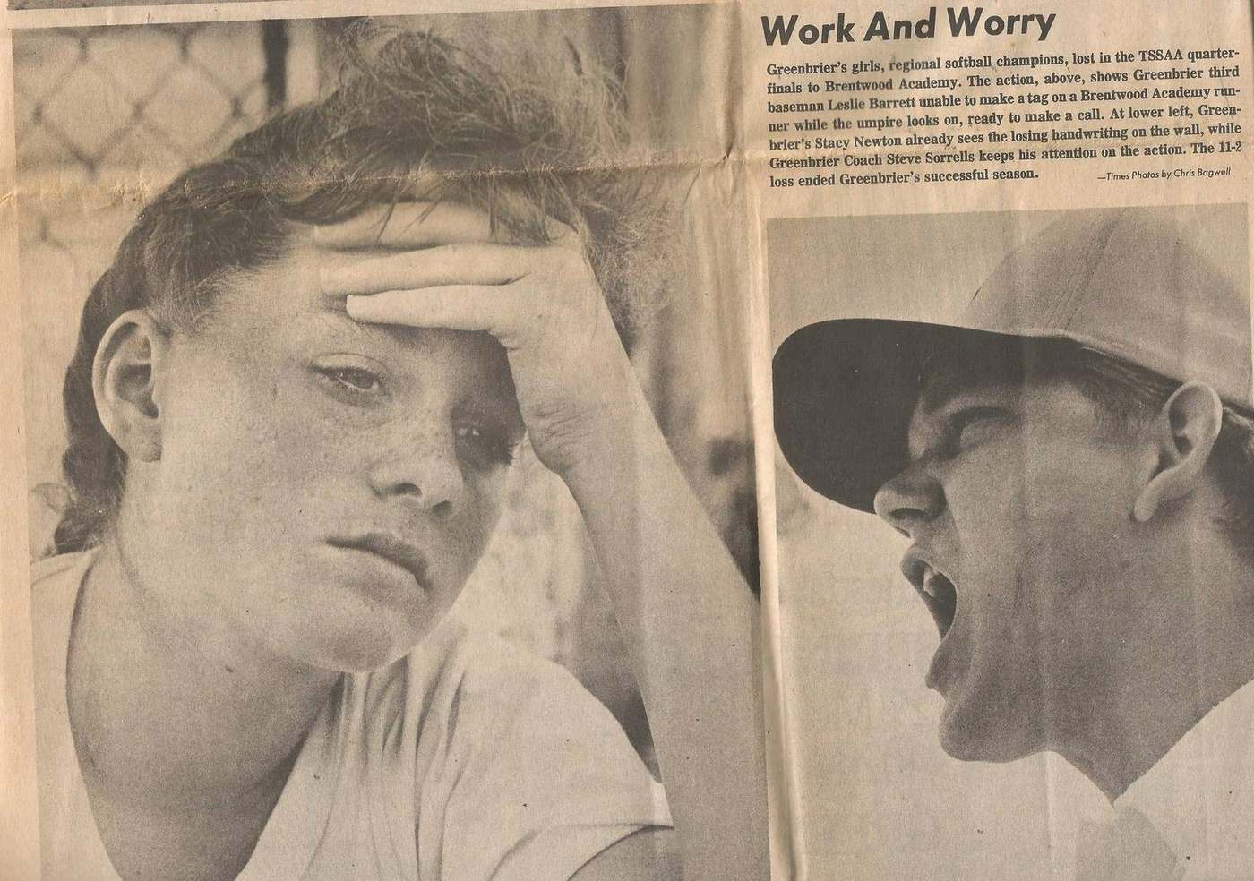 1988 Lady Bobcats Work and Worry softball page