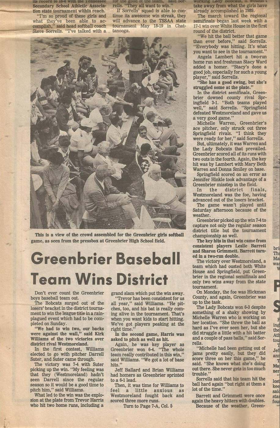 1989 Greenbrier softball district tournament coverage