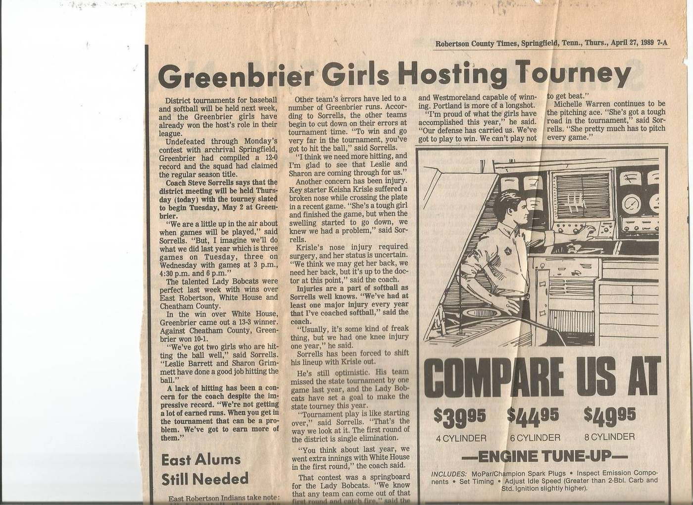 April 27 1989 Greenbrier girls hosting tournament