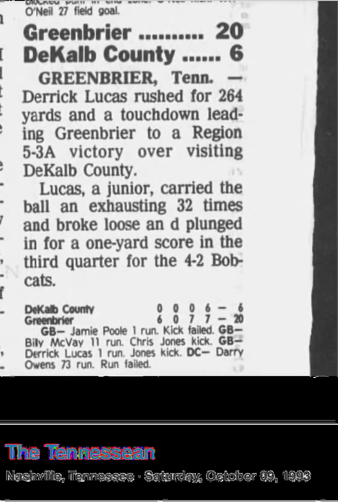 Greenbrier 20, DeKalb County 6 newspaper scan