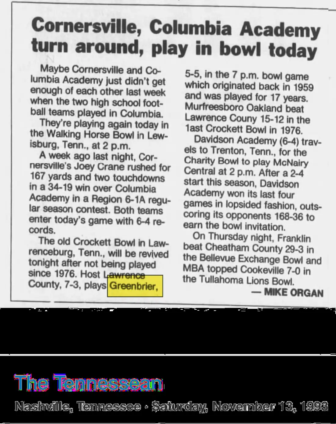 Crockett Bowl preview newspaper scan