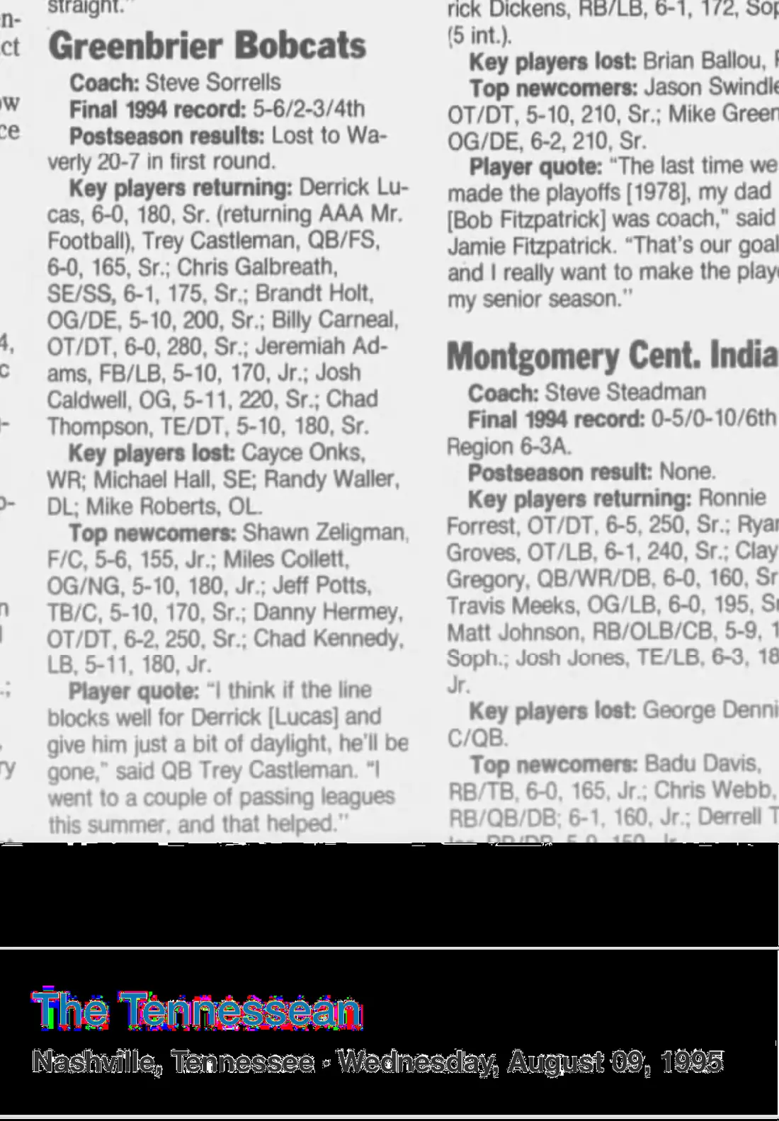 1995 preseason capsule newspaper scan