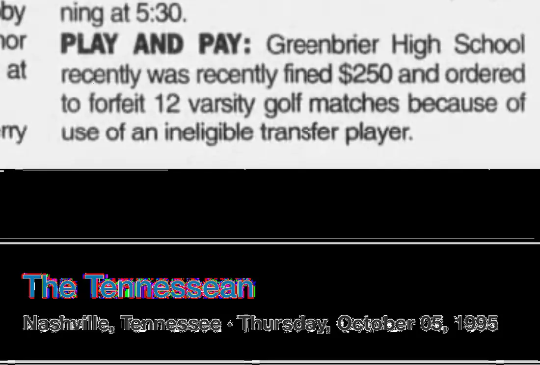1995 varsity golf eligibility note newspaper scan