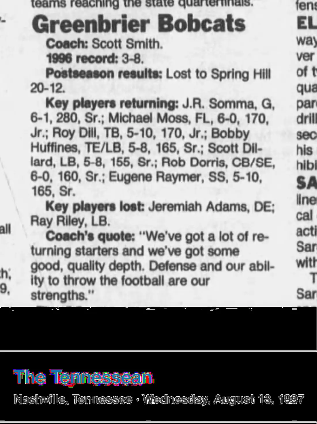 1997 preseason capsule newspaper scan