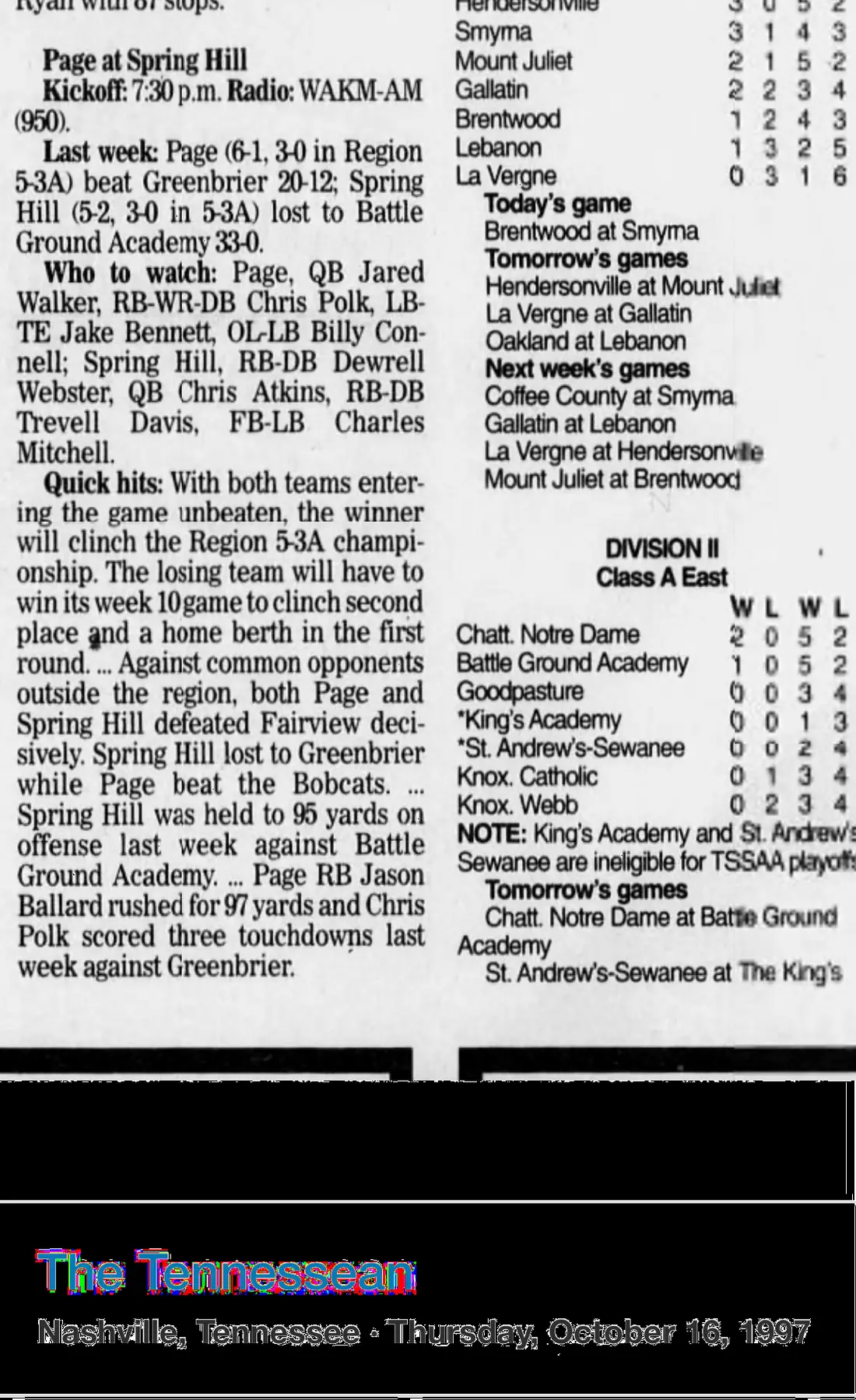 Page–Spring Hill title preview newspaper scan