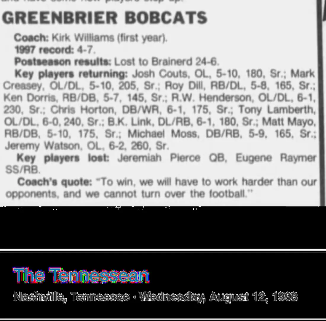 1998 preseason capsule newspaper scan