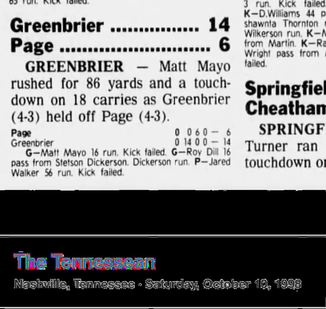 Greenbrier 14, Page 7 newspaper scan
