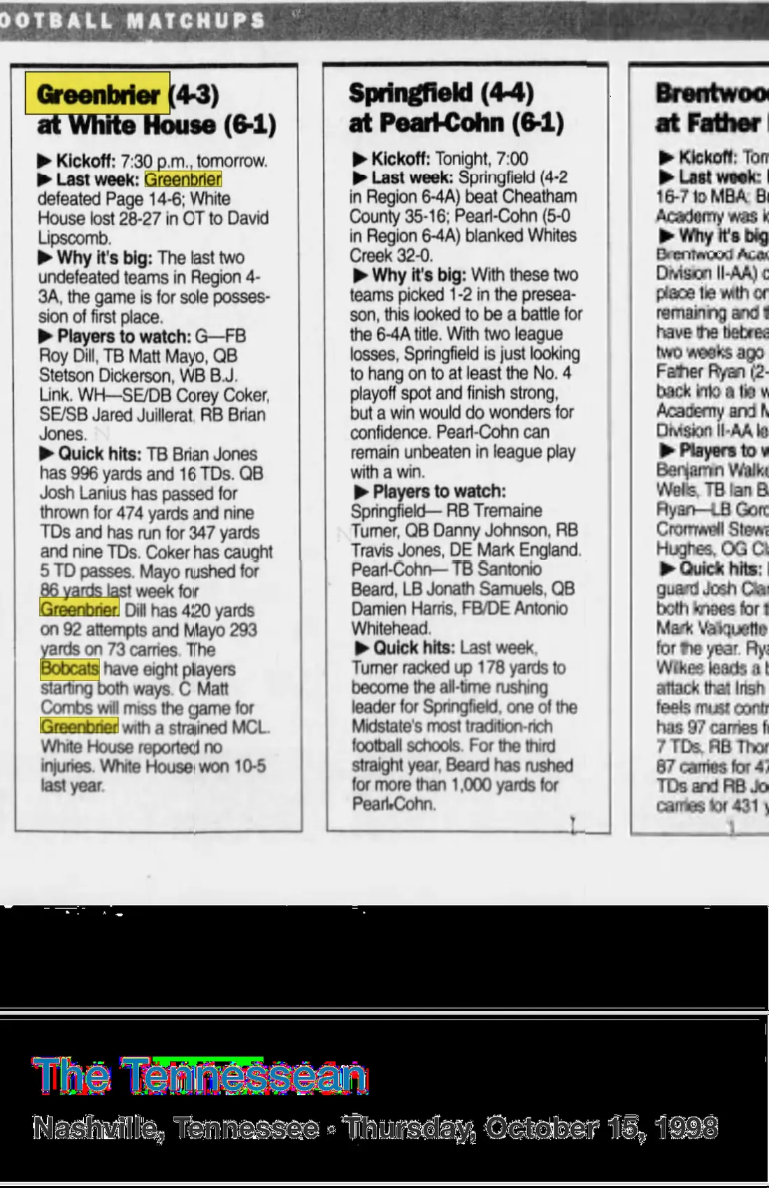 White House matchup preview newspaper scan