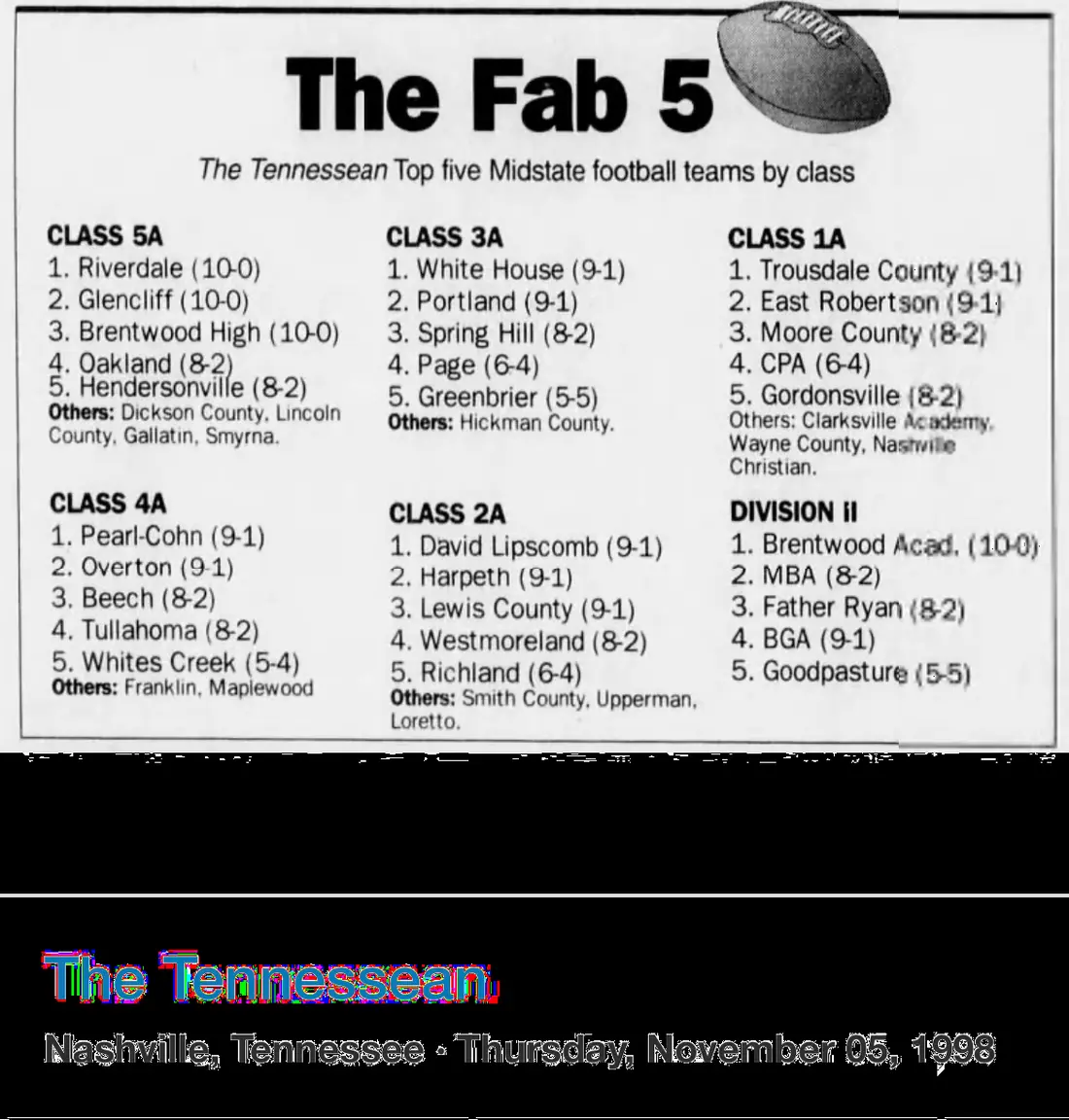 Greenbrier in the Class 3A Fab Five newspaper scan