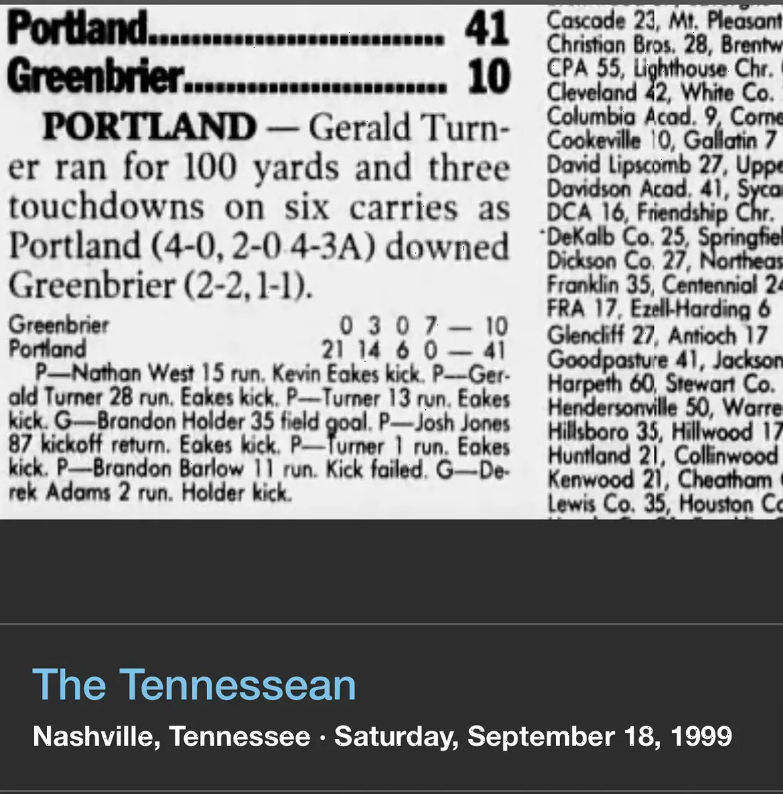 Portland 41, Greenbrier 10 newspaper scan