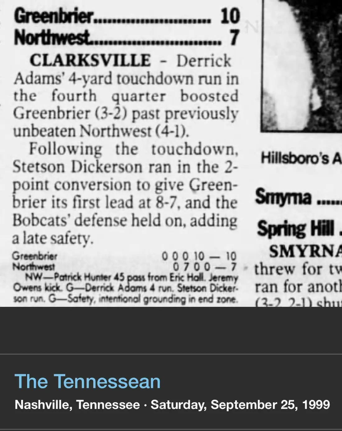 Greenbrier 10, Northwest 7 newspaper scan