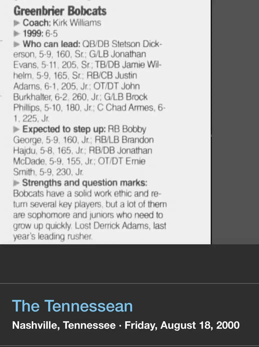 2000 preseason capsule newspaper scan