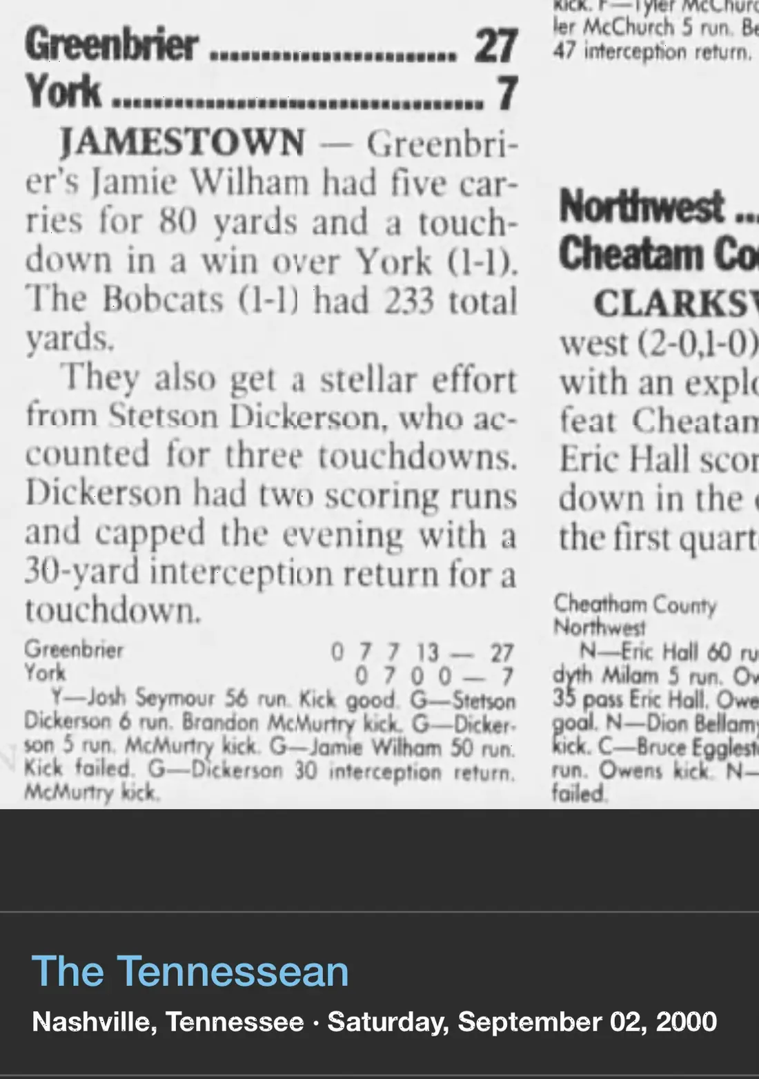 Greenbrier 27, York Institute 7 newspaper scan