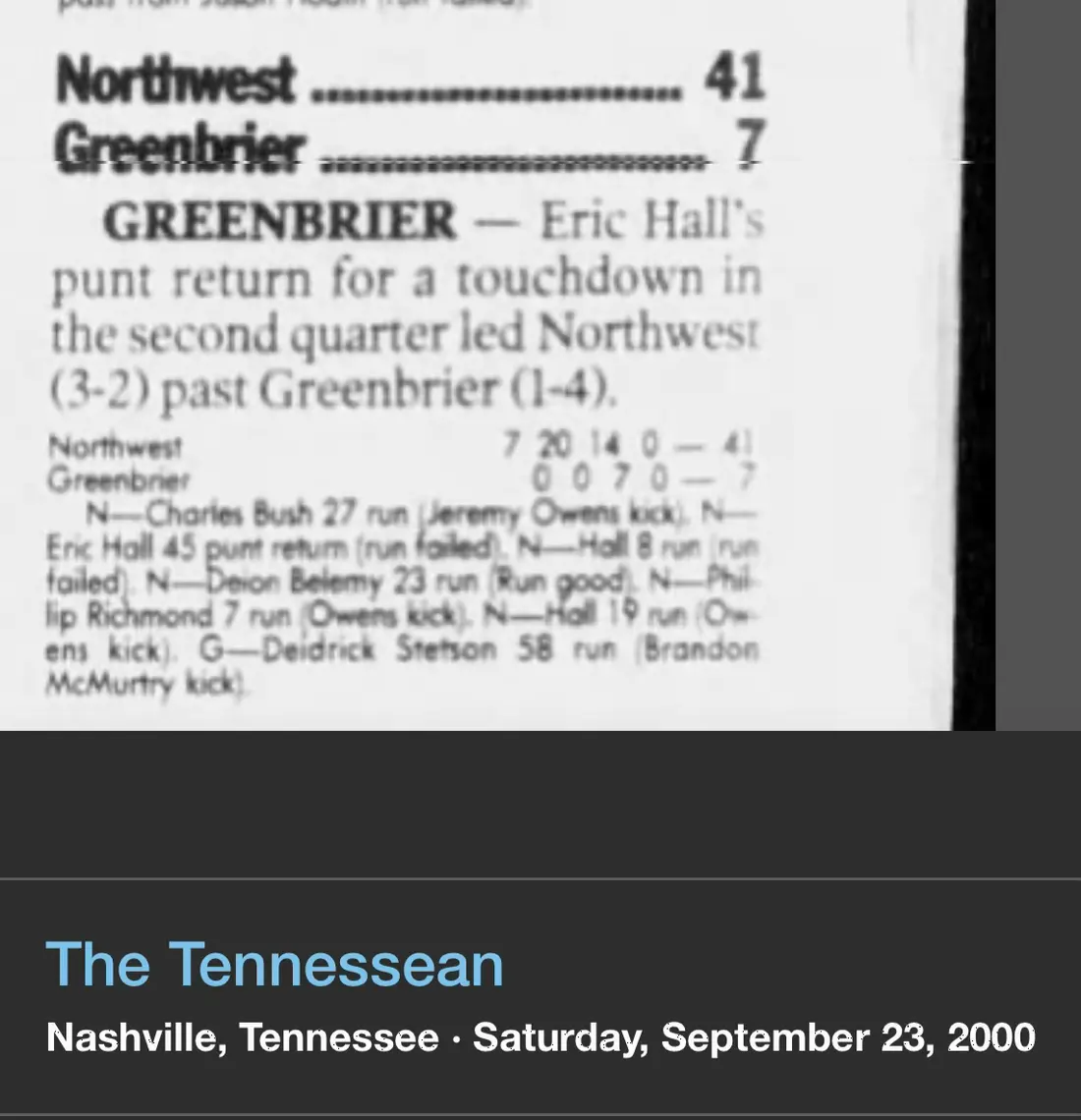 Northwest 41, Greenbrier 7 newspaper scan