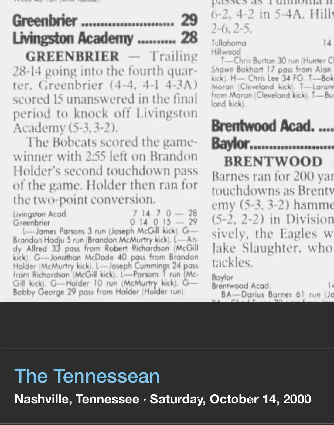 Greenbrier 29, Livingston Academy 28 newspaper scan