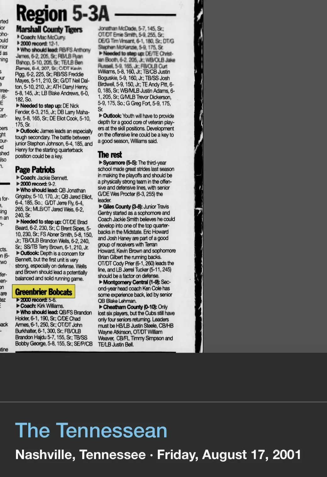 2001 Region 5-3A capsule newspaper scan