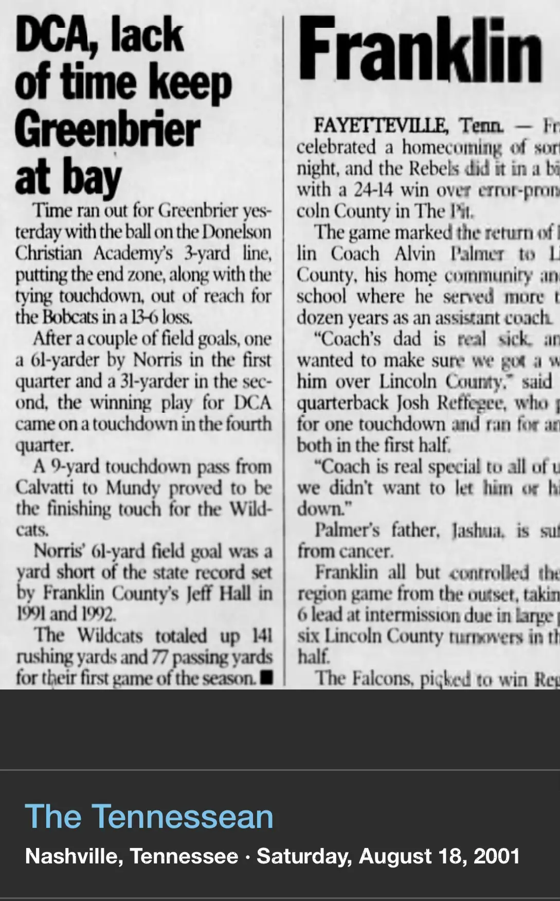 DCA 13, Greenbrier 6 newspaper scan