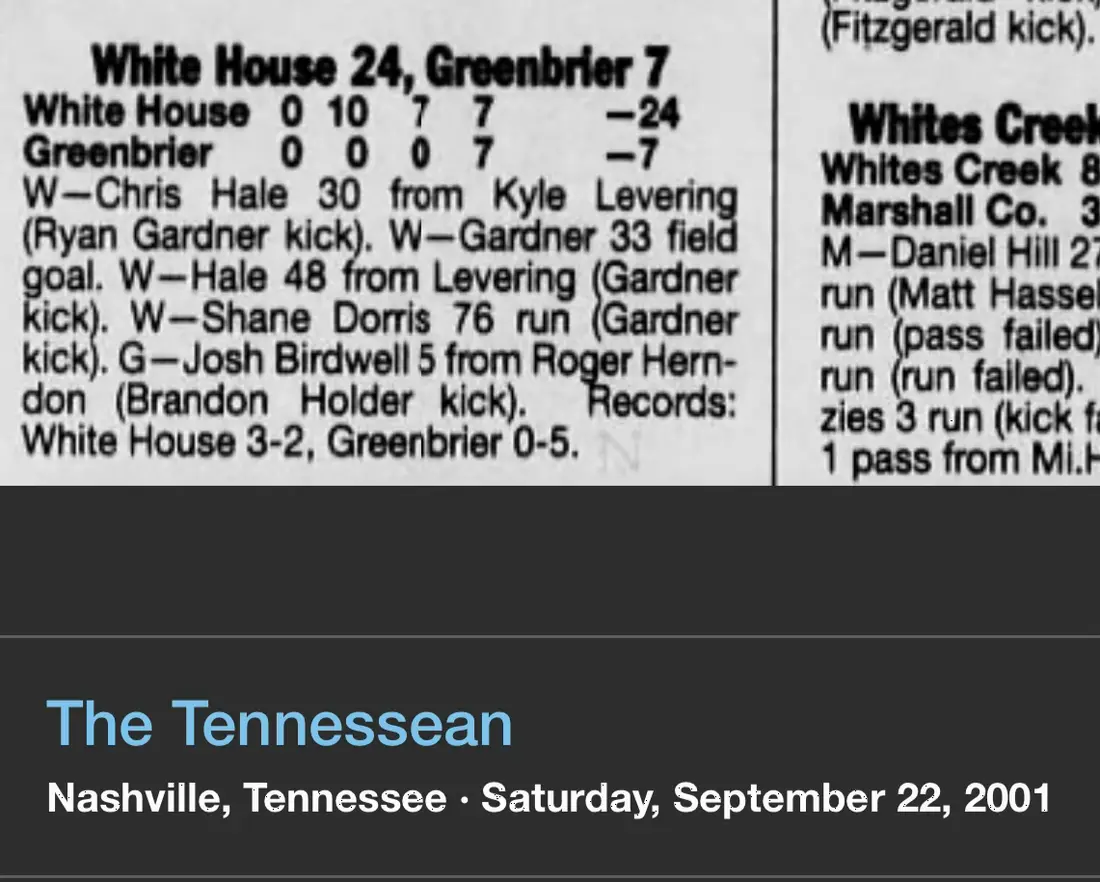 White House 24, Greenbrier 7 newspaper scan