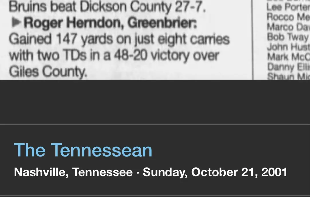 Roger Herndon against Giles County newspaper scan