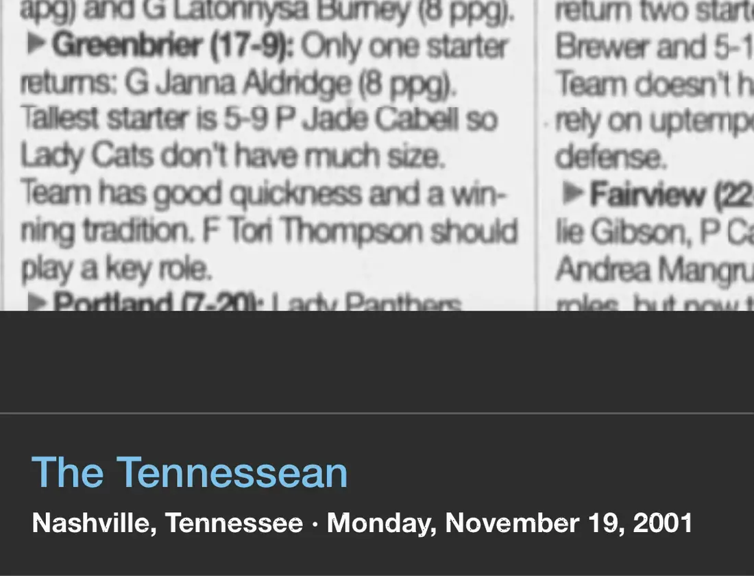 2001–02 Lady Bobcats basketball preview newspaper scan