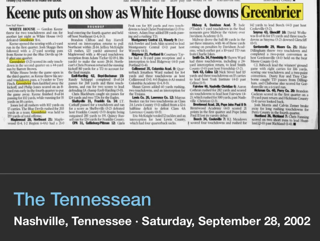 White House 31, Greenbrier 6 newspaper scan
