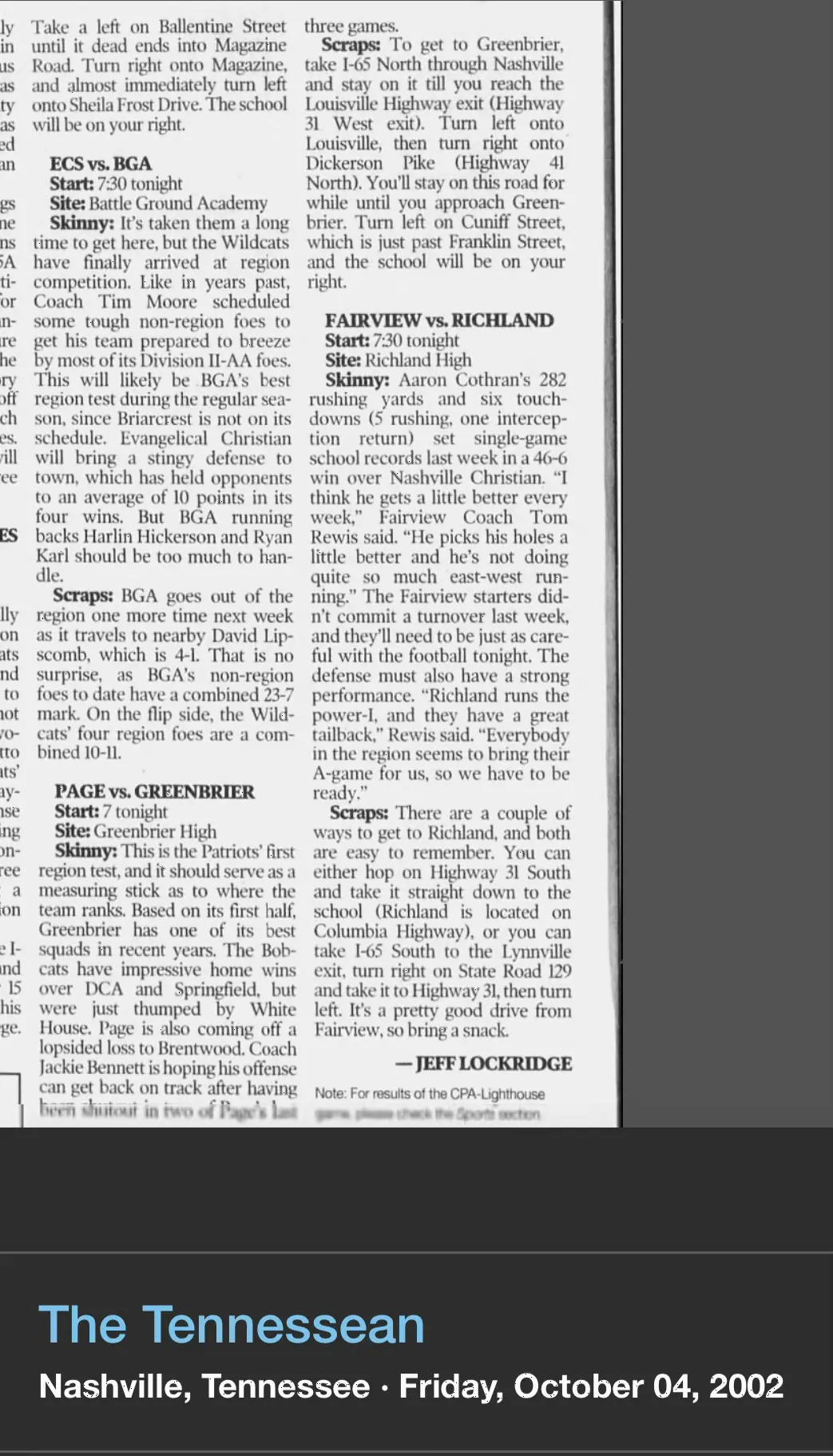 Page at Greenbrier preview newspaper scan