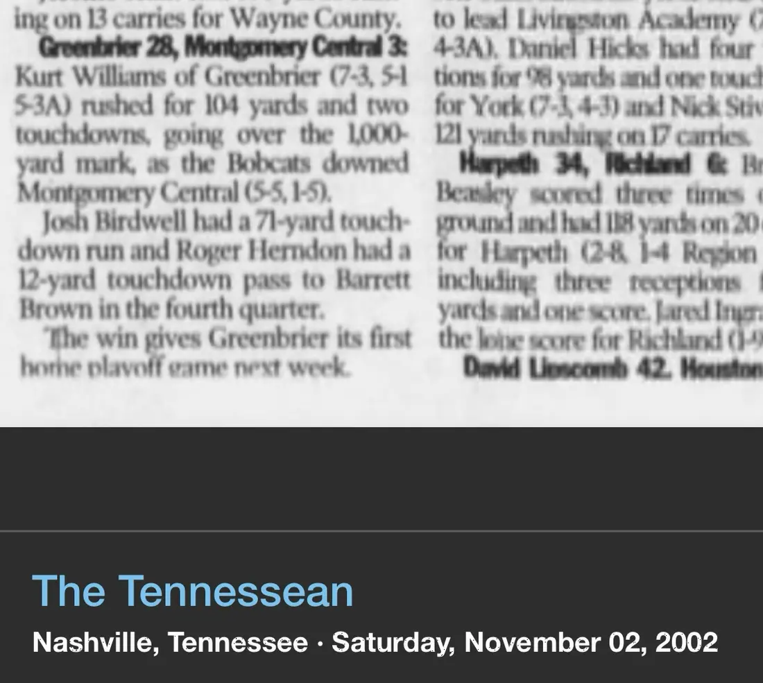 Greenbrier 28, Montgomery Central 3 newspaper scan