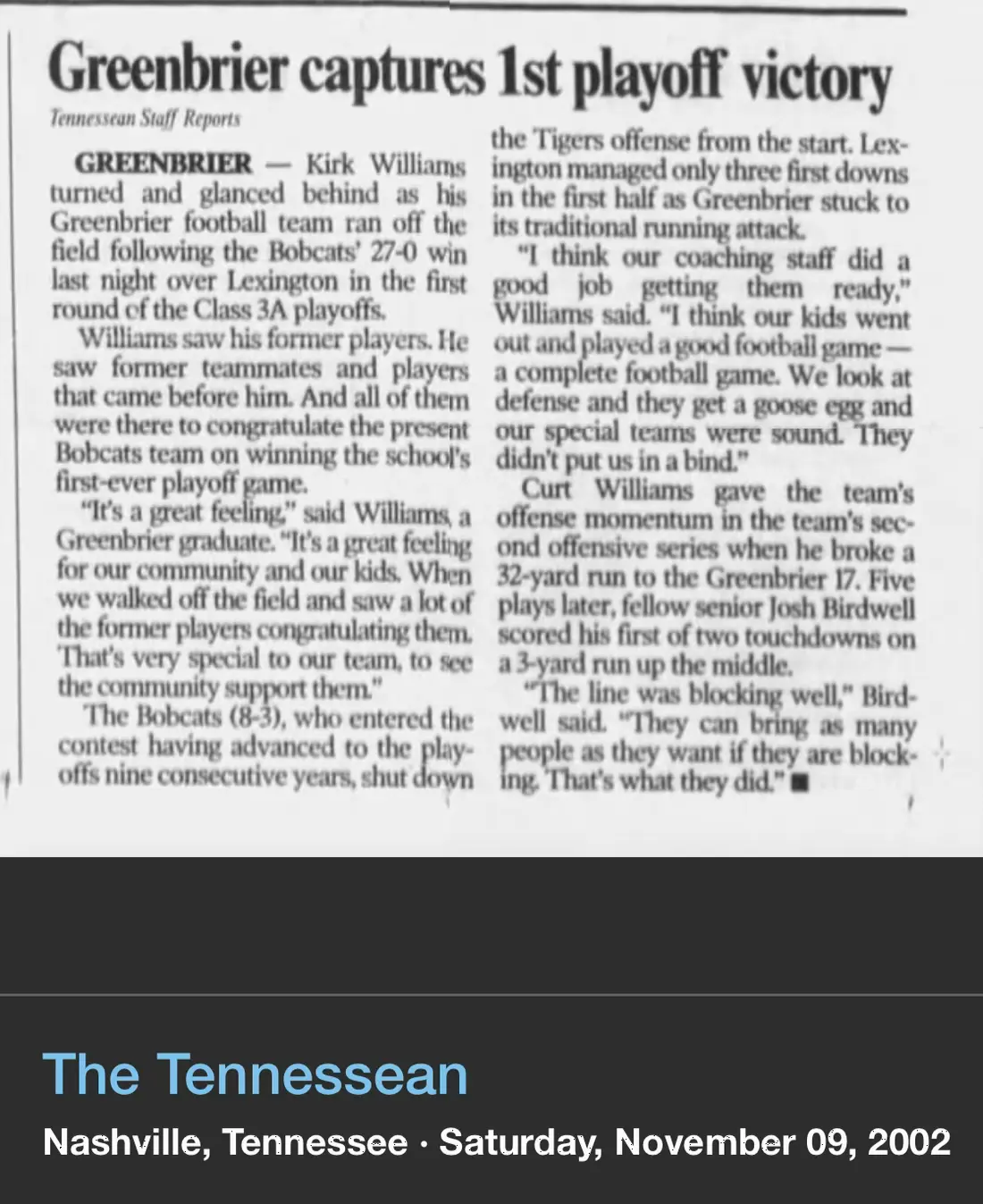 Greenbrier captures first playoff victory newspaper scan