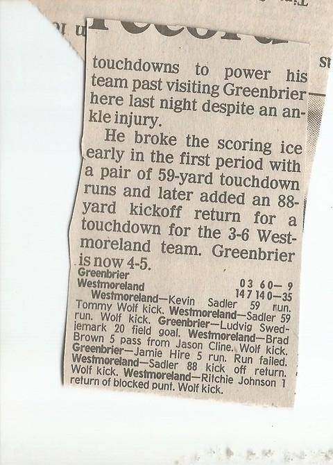 1990 Westmoreland 35 Greenbrier 9 football scoring summary